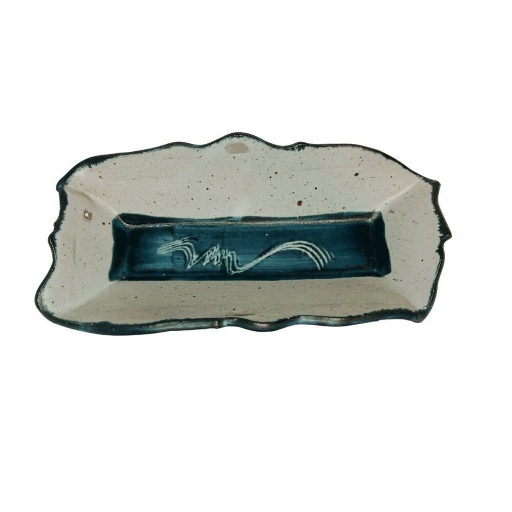 Springwood Stoneware Pottery Jim Ulmer Blue Gray Rectangular Dish Tray Vintage